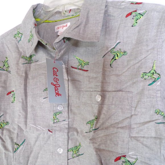 Cat and Jack Gray Dino Shirt Size XXLH (18) Long Sleeve BNK0842  2/22 - Picture 4 of 6
